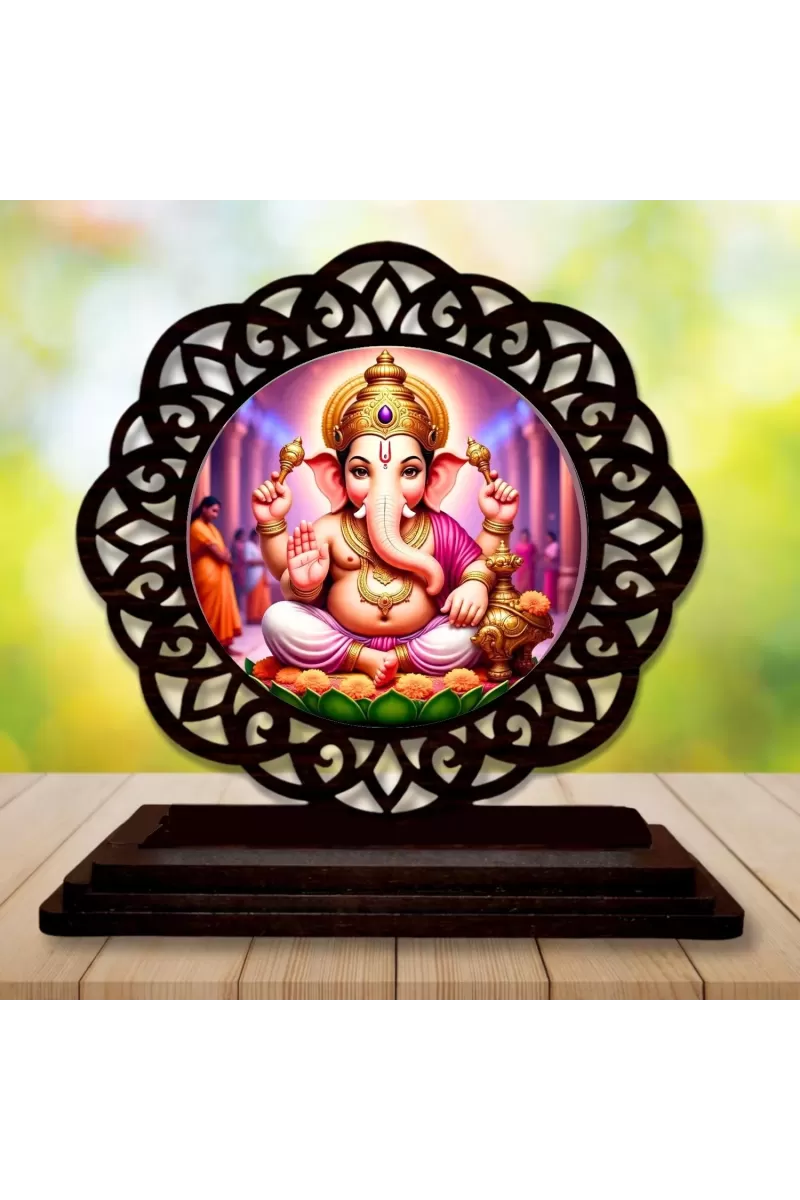 Car Desk/Table Top  Lord Gansha Wooden Photo Stand  3x4 Inches, Compact & Stylish Spiritual Display For Car, Home & Office (Pack Of 1) (F19683)