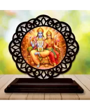 Car Desk/Table Top Lord Vishnu And Lakshmi Wooden Photo Stand  3x4 Inches, Compact & Stylish Spiritual Display For Car, Home & Office (Pack Of 1) (F19684)