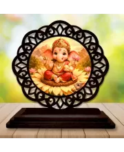 Car Desk/Table Top Lord Ganesha Wooden Photo Stand  3x4 Inches, Compact & Stylish Spiritual Display For Car, Home & Office (Pack Of 1) (F19686)