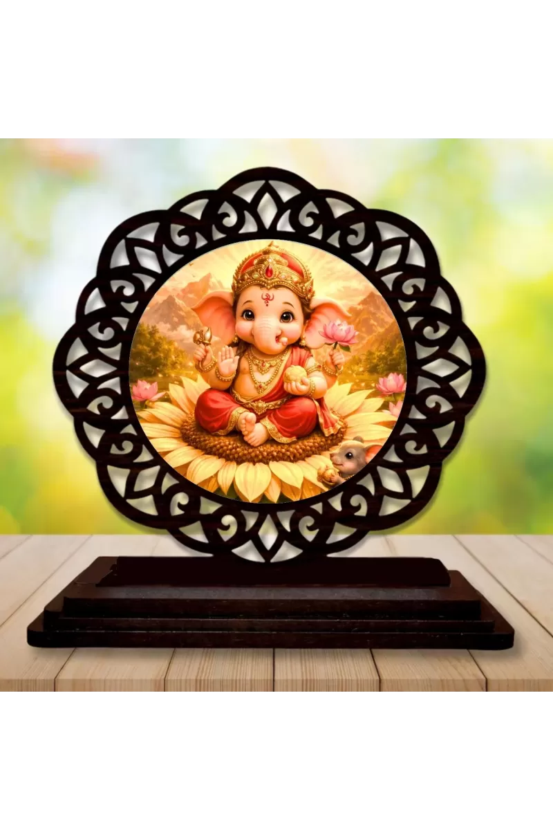 Car Desk/Table Top Lord Ganesha Wooden Photo Stand  3x4 Inches, Compact & Stylish Spiritual Display For Car, Home & Office (Pack Of 1) (F19686)