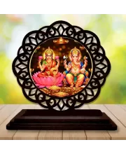 Car Desk/Table Top Lord Ganesha And Lakshmi Wooden Photo Stand  3x4 Inches, Compact & Stylish Spiritual Display For Car, Home & Office (Pack Of 1) (F19687)