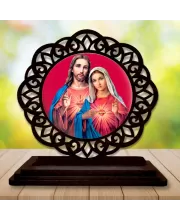 Car Desk/Table Top Lord Jesus And Merry Wooden Photo Stand  3x4 Inches, Compact & Stylish Spiritual Display For Car, Home & Office (Pack Of 1) (F19688)