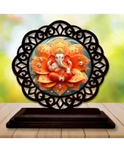 Car Desk/Table Top Lord Ganesha Wooden Photo Stand  3x4 Inches, Compact & Stylish Spiritual Display For Car, Home & Office (Pack Of 1) (F19689)