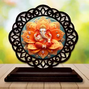 Car Desk/Table Top Lord Ganesha Wooden Photo Stand  3x4 Inches, Compact & Stylish Spiritual Display For Car, Home & Office (Pack Of 1) (F19689)