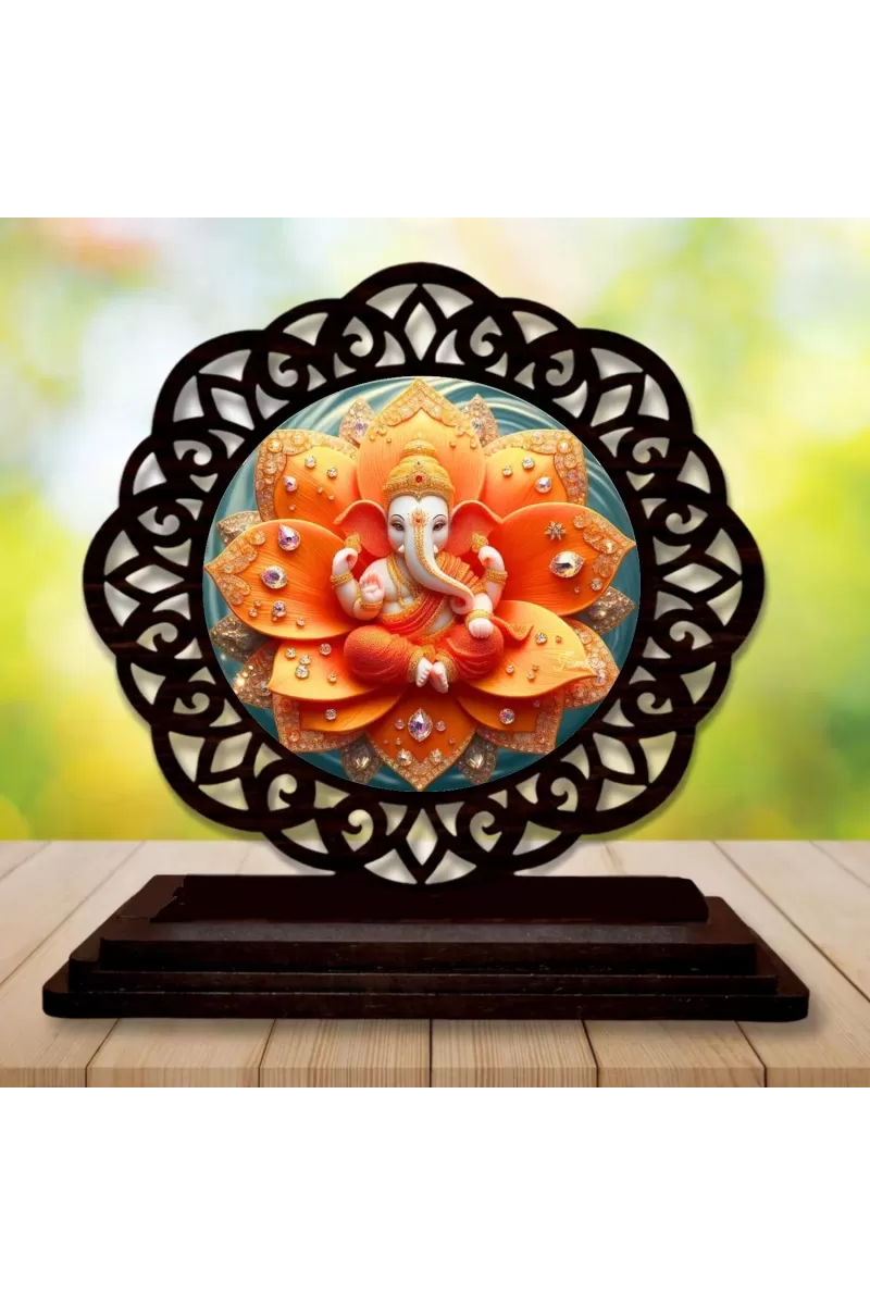 Car Desk/Table Top Lord Ganesha Wooden Photo Stand  3x4 Inches, Compact & Stylish Spiritual Display For Car, Home & Office (Pack Of 1) (F19689)