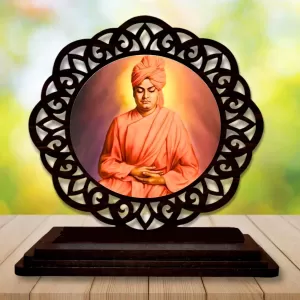 Car Desk/Table Top Swami Vivekananda Wooden Photo Stand  3x4 Inches, Compact & Stylish Spiritual Display For Car, Home & Office (Pack Of 1) (F19692)