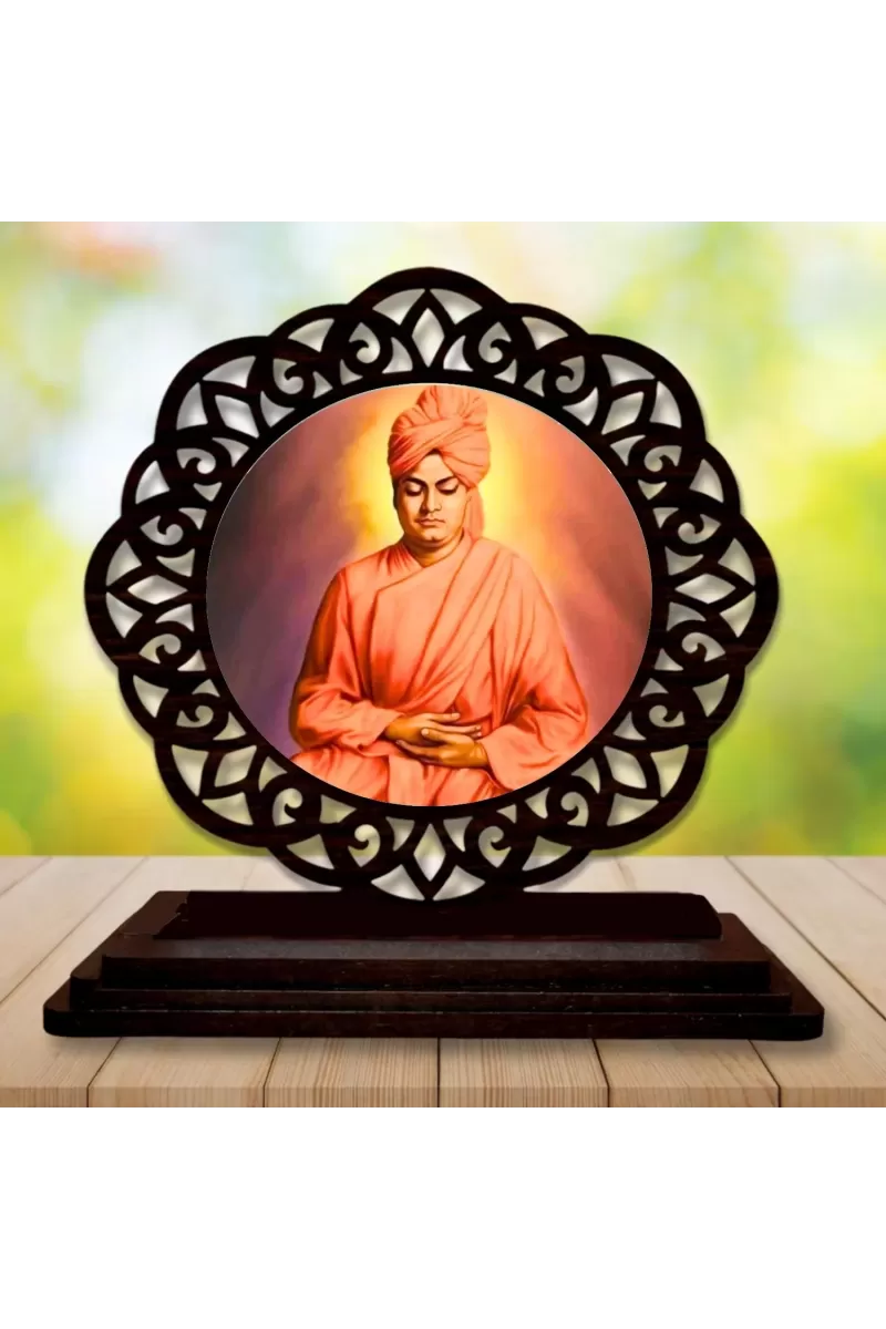 Car Desk/Table Top Swami Vivekananda Wooden Photo Stand  3x4 Inches, Compact & Stylish Spiritual Display For Car, Home & Office (Pack Of 1) (F19692)