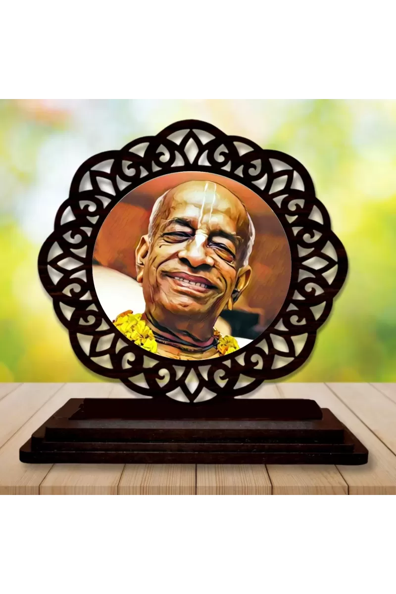 Car Desk/Table Top Bhaktivedanta Swami Prabhupada Wooden Photo Stand  3x4 Inches, Compact & Stylish Spiritual Display For Car, Home & Office (Pack Of 1) (F19693)