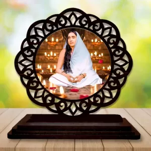 Car Desk/Table Top Sarada Maa Wooden Photo Stand  3x4 Inches, Compact & Stylish Spiritual Display For Car, Home & Office (Pack Of 1) (F19694)