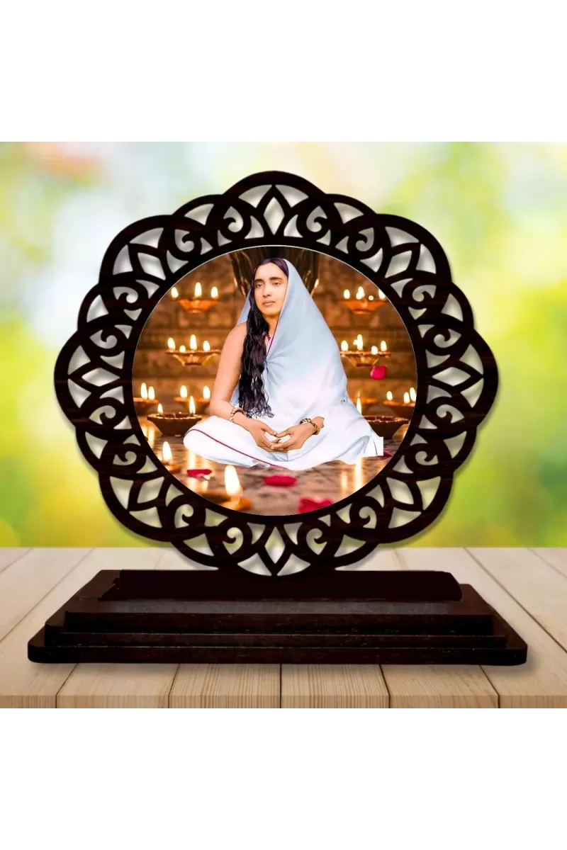 Car Desk/Table Top Sarada Maa Wooden Photo Stand  3x4 Inches, Compact & Stylish Spiritual Display For Car, Home & Office (Pack Of 1) (F19694)