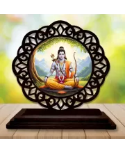 Car Desk/Table Top Lord Rama Wooden Photo Stand  3x4 Inches, Compact & Stylish Spiritual Display For Car, Home & Office (Pack Of 1) (F19695)