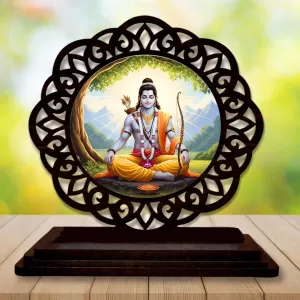 Car Desk/Table Top Lord Rama Wooden Photo Stand  3x4 Inches, Compact & Stylish Spiritual Display For Car, Home & Office (Pack Of 1) (F19695)