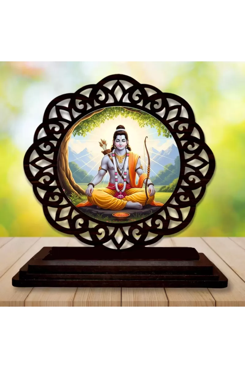 Car Desk/Table Top Lord Rama Wooden Photo Stand  3x4 Inches, Compact & Stylish Spiritual Display For Car, Home & Office (Pack Of 1) (F19695)