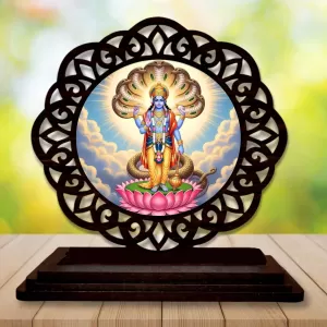 Car Desk/Table Top Lord Vishnu Wooden Photo Stand  3x4 Inches, Compact & Stylish Spiritual Display For Car, Home & Office (Pack Of 1) (F19696)