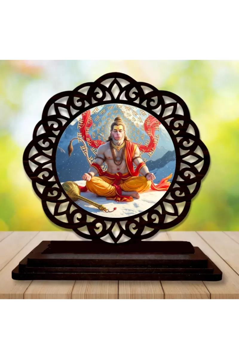 Car Desk/Table Top Lord Hanuman Wooden Photo Stand  3x4 Inches, Compact & Stylish Spiritual Display For Car, Home & Office (Pack Of 1) (F19697)