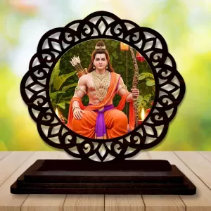 Car Desk/Table Top Lord Rama Wooden Photo Stand  3x4 Inches, Compact & Stylish Spiritual Display For Car, Home & Office (Pack Of 1) (F19698)
