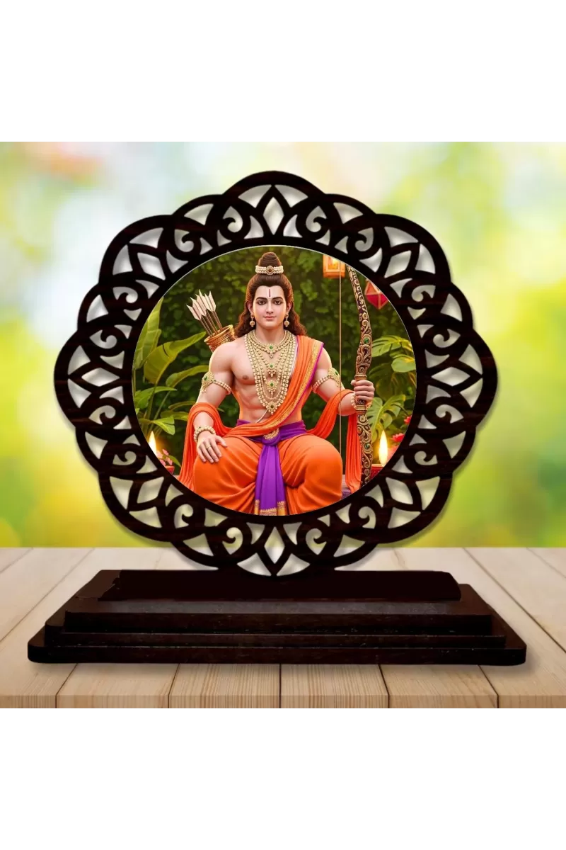 Car Desk/Table Top Lord Rama Wooden Photo Stand  3x4 Inches, Compact & Stylish Spiritual Display For Car, Home & Office (Pack Of 1) (F19698)