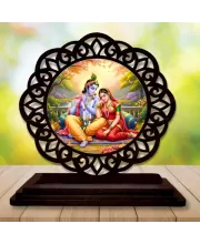 Car Desk/Table Top Radha Krishna Wooden Photo Stand  3x4 Inches, Compact & Stylish Spiritual Display For Car, Home & Office (Pack Of 1) (F19699)