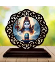 Car Desk/Table Top Lord Shiva Wooden Photo Stand  3x4 Inches, Compact & Stylish Spiritual Display For Car, Home & Office (Pack Of 1) (F19700)