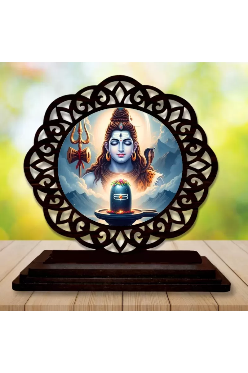 Car Desk/Table Top Lord Shiva Wooden Photo Stand  3x4 Inches, Compact & Stylish Spiritual Display For Car, Home & Office (Pack Of 1) (F19700)