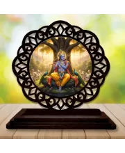 Car Desk/Table Top Lord Krishna Wooden Photo Stand  3x4 Inches, Compact & Stylish Spiritual Display For Car, Home & Office (Pack Of 1) (F19702)