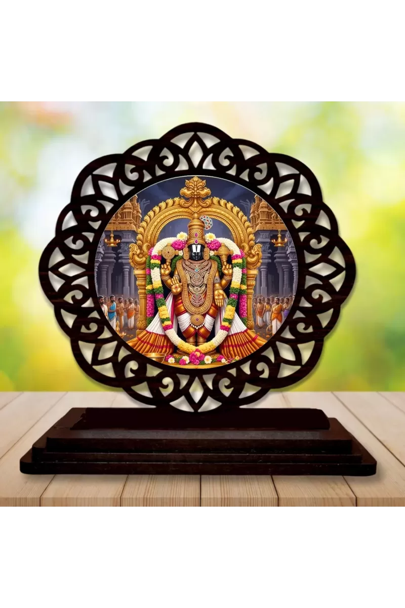 Car Desk/Table Top Lord Balaji Wooden Photo Stand  3x4 Inches, Compact & Stylish Spiritual Display For Car, Home & Office (Pack Of 1) (F19703)