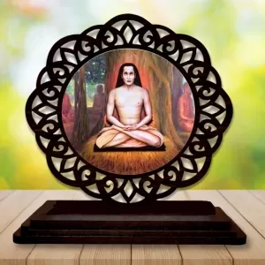 Car Desk/Table Top Mahavatar Babaji Wooden Photo Stand  3x4 Inches, Compact & Stylish Spiritual Display For Car, Home & Office (Pack Of 1) (F19704)