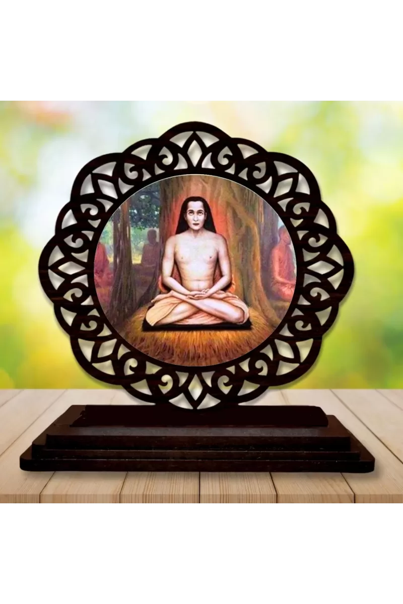 Car Desk/Table Top Mahavatar Babaji Wooden Photo Stand  3x4 Inches, Compact & Stylish Spiritual Display For Car, Home & Office (Pack Of 1) (F19704)