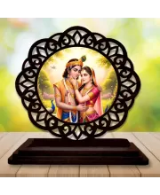 Car Desk/Table Top Radha Krishna Wooden Photo Stand  3x4 Inches, Compact & Stylish Spiritual Display For Car, Home & Office (Pack Of 1) (F19705)