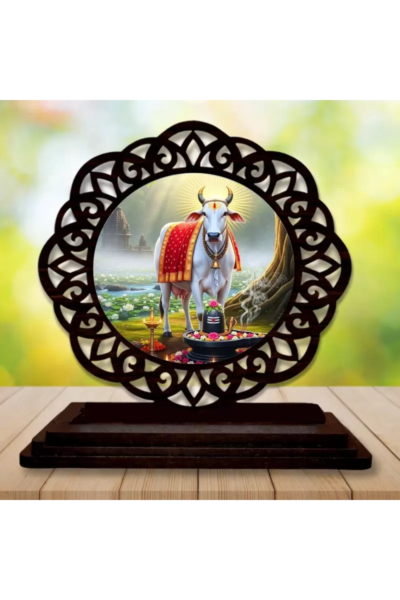 Car Desk/Table Top Gomatha Wooden Photo Stand  3x4 Inches, Compact & Stylish Spiritual Display For Car, Home & Office (Pack Of 1) (F19707)