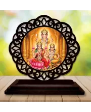 Car Desk/Table Top Lord Ganesha And Lakshmi And Kubera Wooden Photo Stand  3x4 Inches, Compact & Stylish Spiritual Display For Car, Home & Office (Pack Of 1) (F19708)