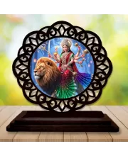 Car Desk/Table Top Goddess Durga Matha Wooden Photo Stand  3x4 Inches, Compact & Stylish Spiritual Display For Car, Home & Office (Pack Of 1) (F19710)