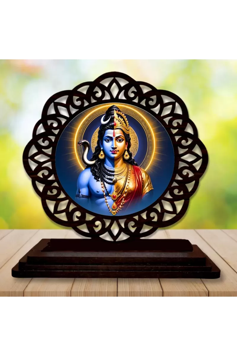Car Desk/Table Top Arthanareeshwar Wooden Photo Stand  3x4 Inches, Compact & Stylish Spiritual Display For Car, Home & Office (Pack Of 1) (F19711)