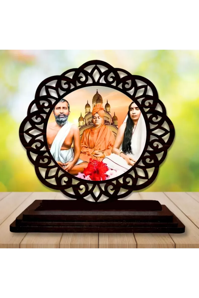 Car Desk/Table Top Ramakrishna Paramahamsa And Sarada Maa Wooden Photo Stand  3x4 Inches, Compact & Stylish Spiritual Display For Car, Home & Office (Pack Of 1) (F19712)