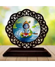 Car Desk/Table Top Lord Krishna Wooden Photo Stand  3x4 Inches, Compact & Stylish Spiritual Display For Car, Home & Office (Pack Of 1) (F19714)