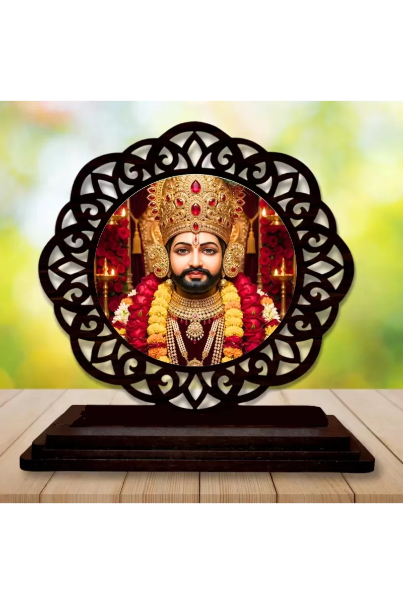 Car Desk/Table Top Khatu Shyam Wooden Photo Stand  3x4 Inches, Compact & Stylish Spiritual Display For Car, Home & Office (Pack Of 1) (F19716)