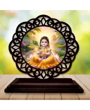Car Desk/Table Top Little Radha Wooden Photo Stand  3x4 Inches, Compact & Stylish Spiritual Display For Car, Home & Office (Pack Of 1) (F19717)