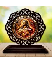 Car Desk/Table Top Lord Jesus Wooden Photo Stand  3x4 Inches, Compact & Stylish Spiritual Display For Car, Home & Office (Pack Of 1) (F19720)