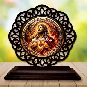 Car Desk/Table Top Lord Jesus Wooden Photo Stand  3x4 Inches, Compact & Stylish Spiritual Display For Car, Home & Office (Pack Of 1) (F19720)