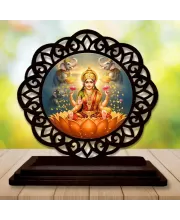 Car Desk/Table Top Goddess Lakshmi Wooden Photo Stand  3x4 Inches, Compact & Stylish Spiritual Display For Car, Home & Office (Pack Of 1) (F19722)