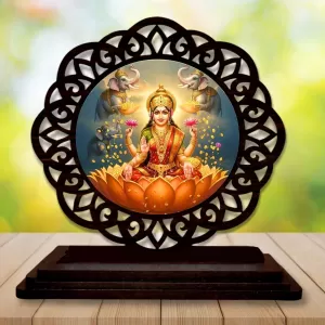 Car Desk/Table Top Goddess Lakshmi Wooden Photo Stand  3x4 Inches, Compact & Stylish Spiritual Display For Car, Home & Office (Pack Of 1) (F19722)