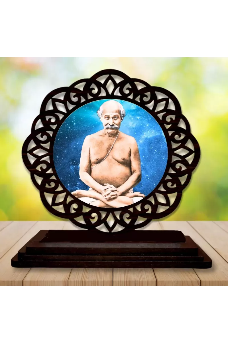 Car Desk/Table Top Lahiri Mahasaya Wooden Photo Stand  3x4 Inches, Compact & Stylish Spiritual Display For Car, Home & Office (Pack Of 1) (F19723)
