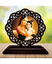Car Desk/Table Top Yashodha And Krishna Wooden Photo Stand  3x4 Inches, Compact & Stylish Spiritual Display For Car, Home & Office (Pack Of 1) (F19724)