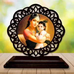 Car Desk/Table Top Yashodha And Krishna Wooden Photo Stand  3x4 Inches, Compact & Stylish Spiritual Display For Car, Home & Office (Pack Of 1) (F19724)