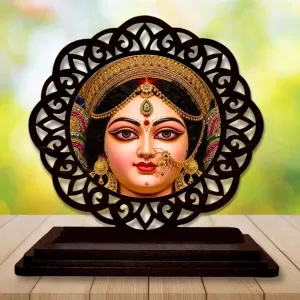 Car Desk/Table Top Durga Maa Wooden Photo Stand  3x4 Inches, Compact & Stylish Spiritual Display For Car, Home & Office (Pack Of 1) (F19725)