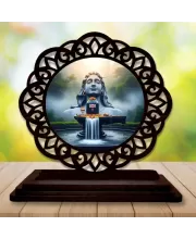 Car Desk/Table Top Lord Shiva Wooden Photo Stand  3x4 Inches, Compact & Stylish Spiritual Display For Car, Home & Office (Pack Of 1) (F19726)