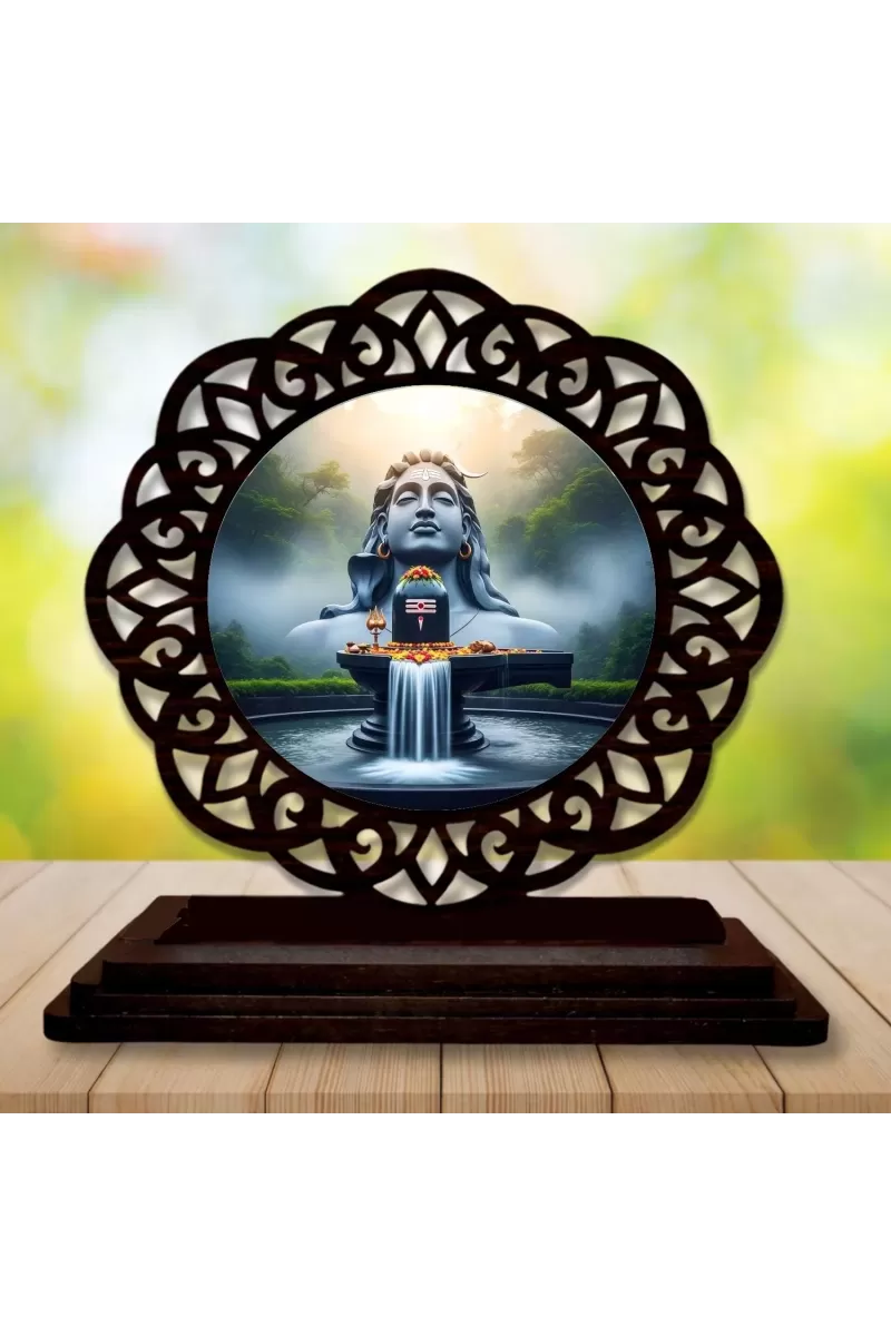 Car Desk/Table Top Lord Shiva Wooden Photo Stand  3x4 Inches, Compact & Stylish Spiritual Display For Car, Home & Office (Pack Of 1) (F19726)