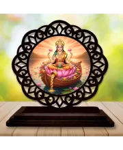 Car Desk/Table Top Goddess Lakshmi Wooden Photo Stand  3x4 Inches, Compact & Stylish Spiritual Display For Car, Home & Office (Pack Of 1) (F19727)