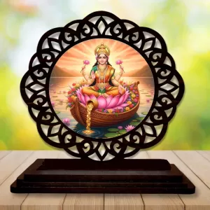 Car Desk/Table Top Goddess Lakshmi Wooden Photo Stand  3x4 Inches, Compact & Stylish Spiritual Display For Car, Home & Office (Pack Of 1) (F19727)