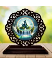 Car Desk/Table Top Lord Shiva Wooden Photo Stand  3x4 Inches, Compact & Stylish Spiritual Display For Car, Home & Office (Pack Of 1) (F19728)